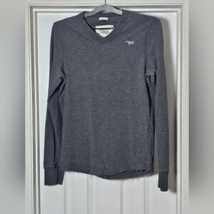 Vintage Abercrombie & Fitch V Neck Sweatshirt Muscle Fit Grey Size M
